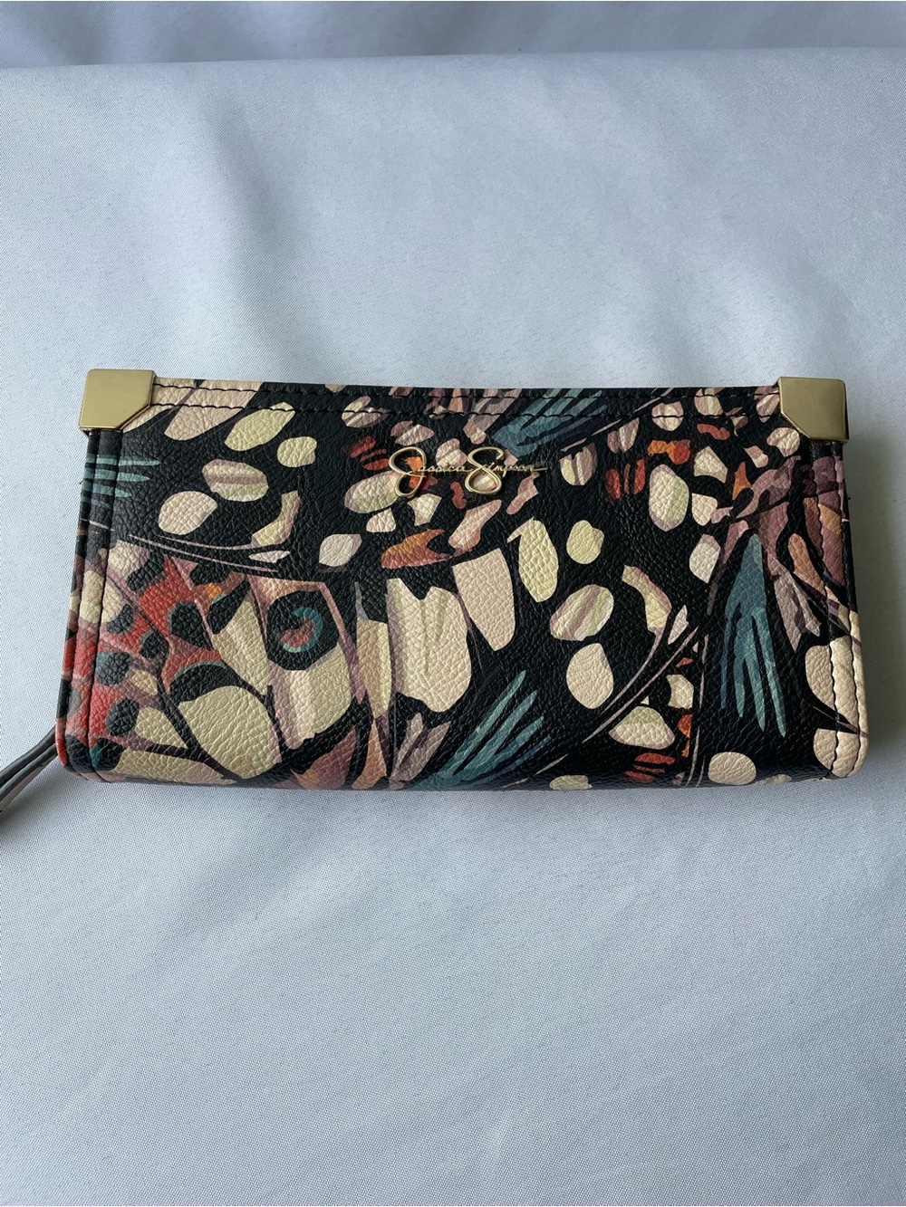 Jessica Simpson Floral Butterfly Print Zip Wallet - Black/Multi